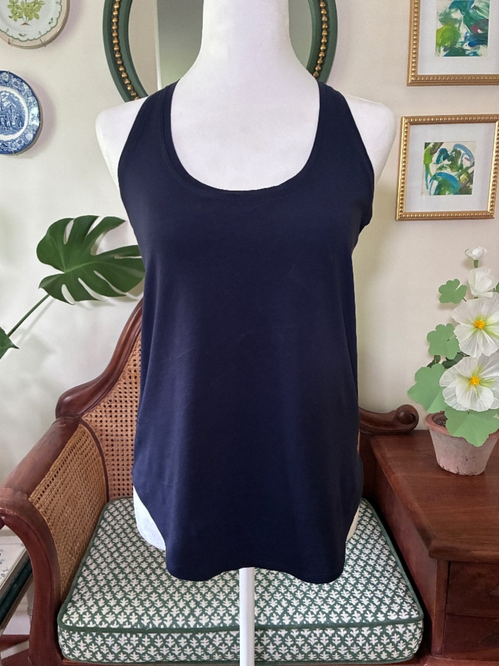 CRZ Yoga Pima Cotton Scoop Racerback Workout Tank Navy Blue XS
